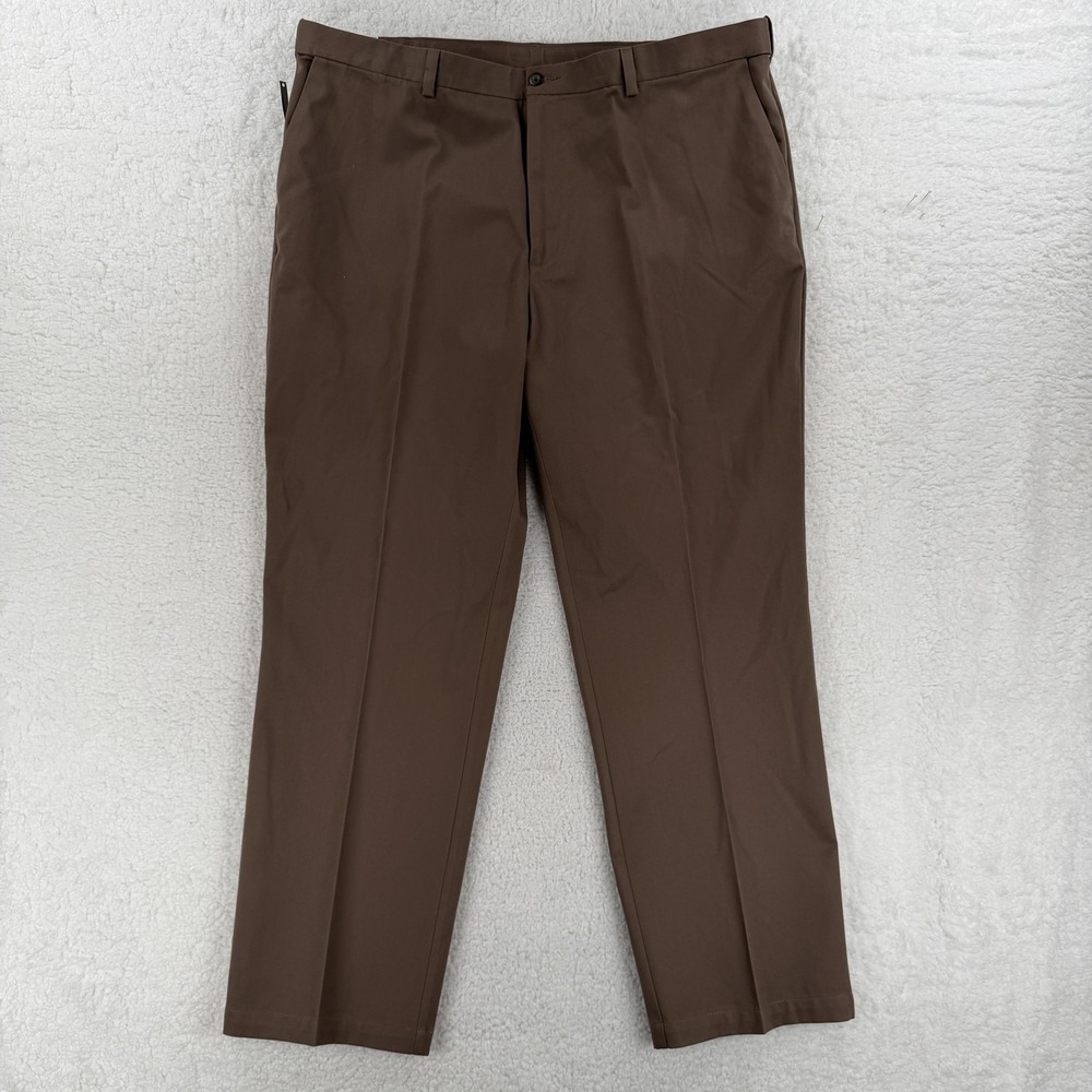 VTG Covington Comfort Fit Pants Mens 44x32 Brown Wrinkle Free Chino Classic NWT‎
